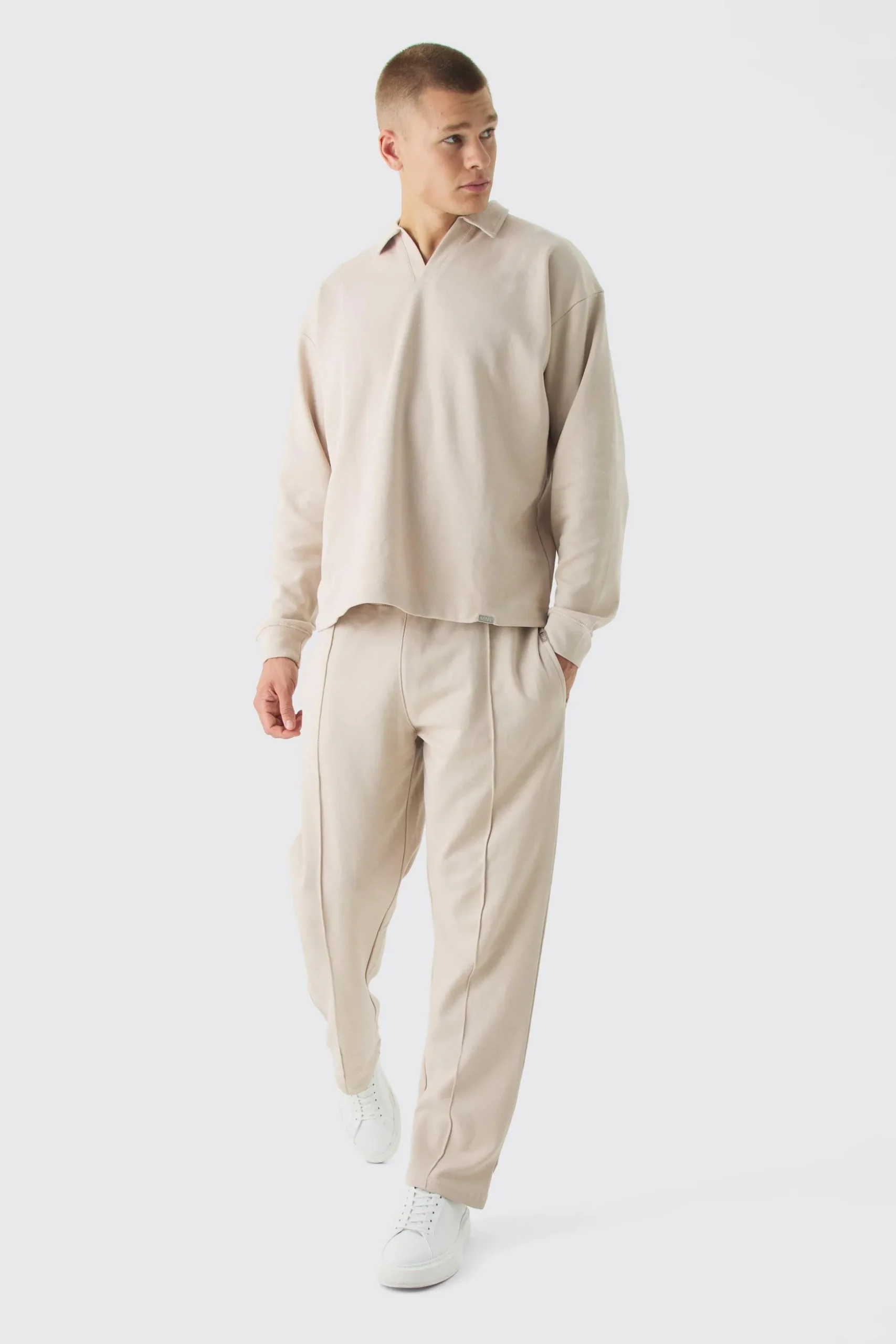 Oversized Half Sleeve Interlock Rugby Polo And Jogger Set | BoohooMAN UK