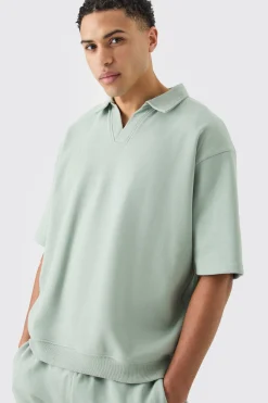 Oversized Half Sleeve Revere Elastic Hem Polo And Short Set | BoohooMAN UK