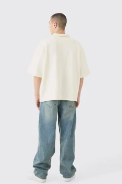 Oversized Half Sleeve Rugby Revere Sweatshirt | BoohooMAN UK