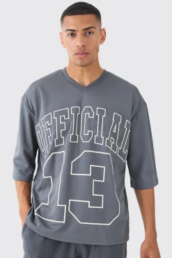 Oversized Half Sleeve V Neck Mesh T-shirt | BoohooMAN UK