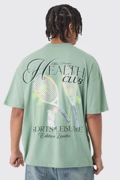 Oversized Health Club Wash Back Print T-Shirt | BoohooMAN UK