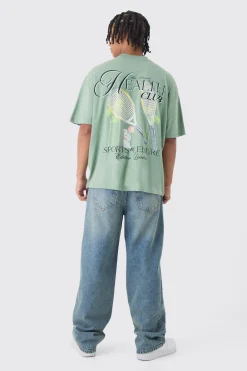 Oversized Health Club Wash Back Print T-Shirt | BoohooMAN UK