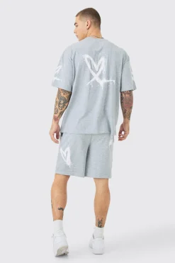 Oversized Heart Spray Print T-shirt & Shorts Set | BoohooMAN UK