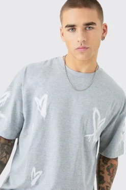 Oversized Heart Spray Print T-shirt & Shorts Set | BoohooMAN UK