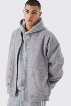 Oversized Heavy Boucle Textured Bomber | BoohooMAN UK