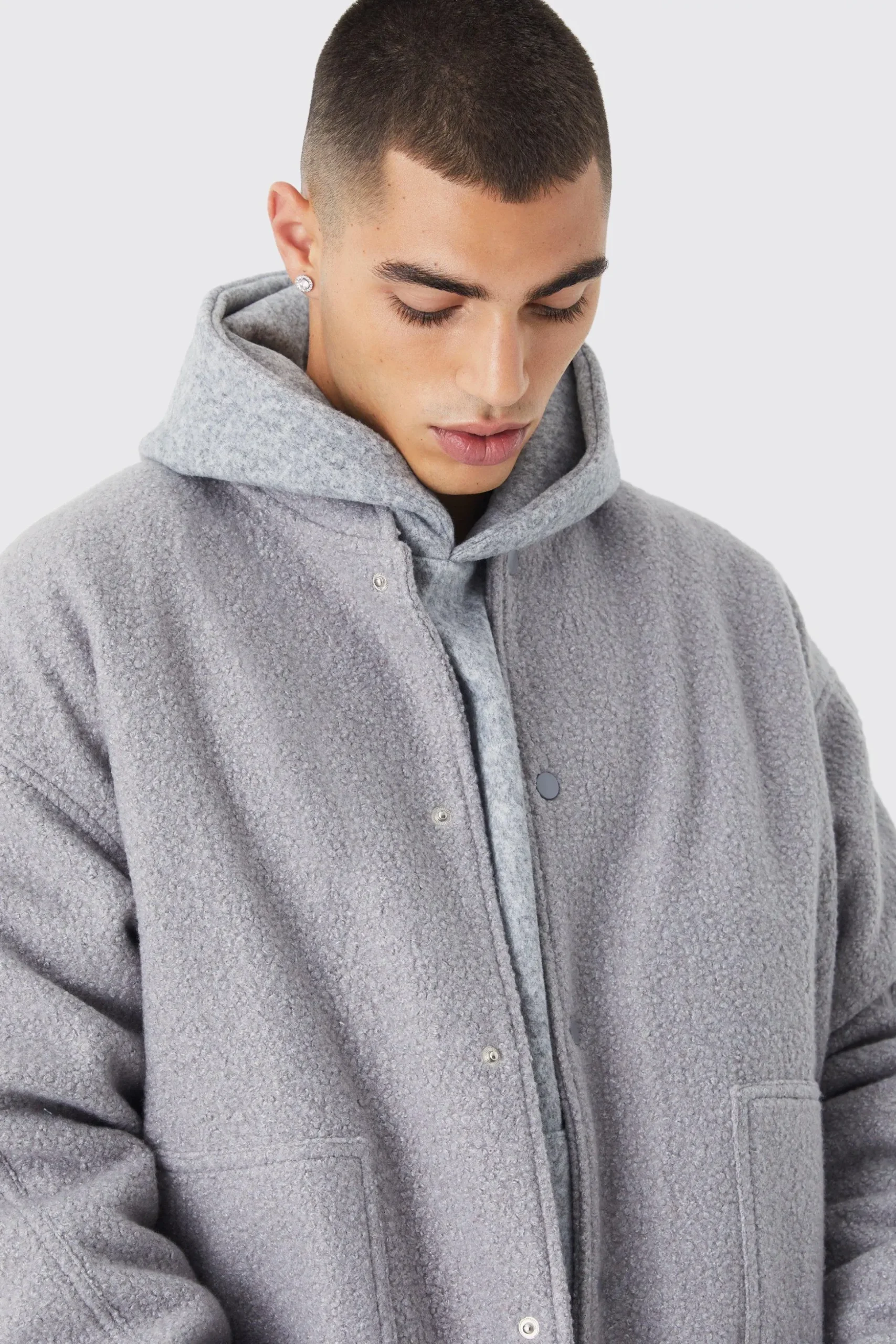 Oversized Heavy Boucle Textured Bomber | BoohooMAN UK