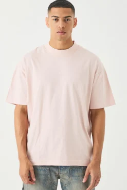 Oversized Heavy Extended Jacqaurd Neck T-shirt | BoohooMAN UK