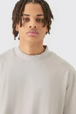 Oversized Heavy Extended Jacquard Neck T-shirt | BoohooMAN UK