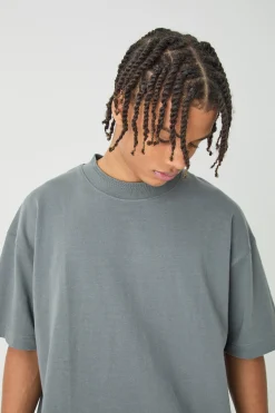 Oversized Heavy Extended Jacquard Neck T-shirt | BoohooMAN UK