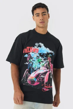 Oversized Heavy Extended Neck Horse Print T-shirt | BoohooMAN UK