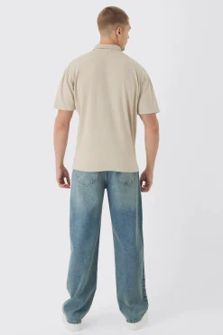 Oversized Heavy Rib Washed Polo | BoohooMAN UK
