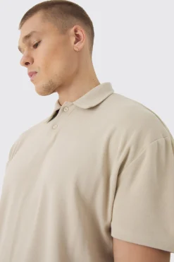 Oversized Heavy Rib Washed Polo | BoohooMAN UK