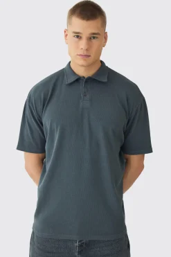 Oversized Heavy Rib Washed Polo | BoohooMAN UK