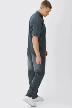 Oversized Heavy Rib Washed Polo | BoohooMAN UK