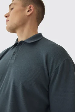 Oversized Heavy Rib Washed Polo | BoohooMAN UK