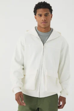 Oversized Heavy Ribbed Pocket Zip Through Hoodie | BoohooMAN UK