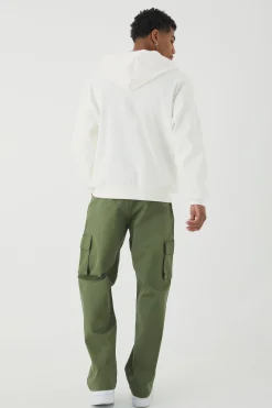 Oversized Heavy Ribbed Pocket Zip Through Hoodie | BoohooMAN UK