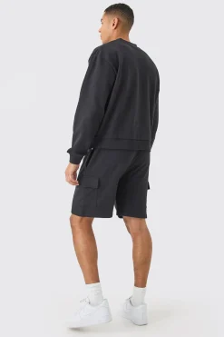 Oversized Heavy Sweatshirt Short Cargo Tracksuit | BoohooMAN UK
