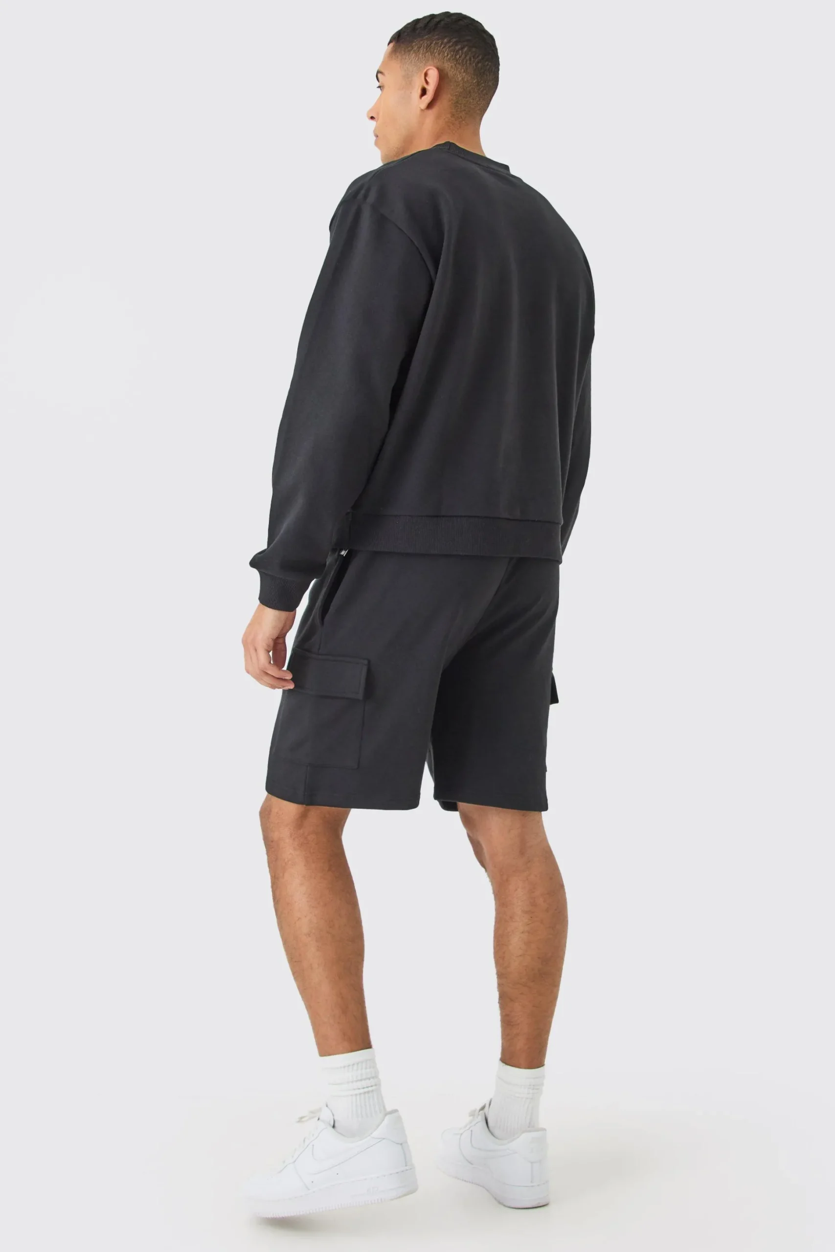 Oversized Heavy Sweatshirt Short Cargo Tracksuit | BoohooMAN UK