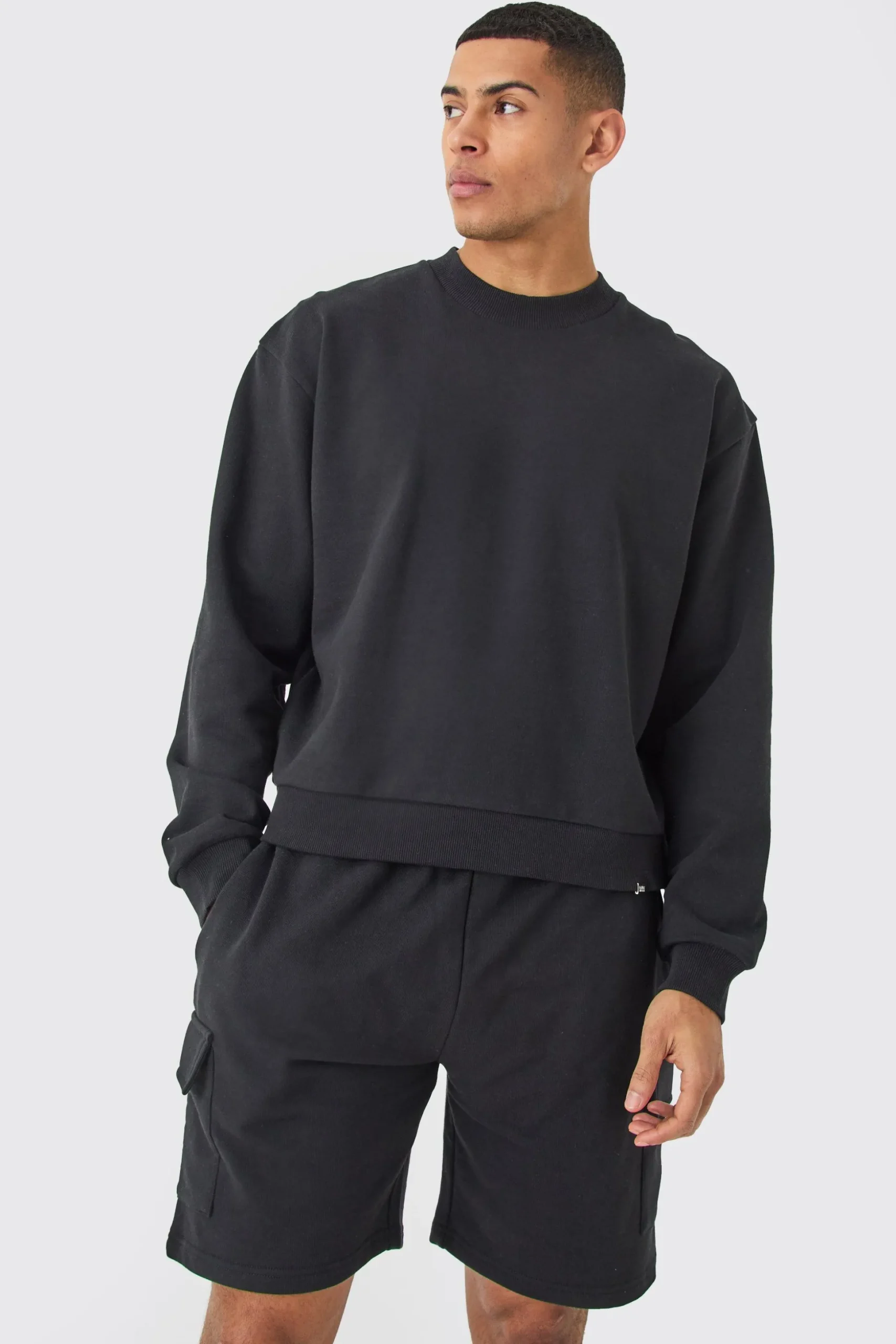 Oversized Heavy Sweatshirt Short Cargo Tracksuit | BoohooMAN UK