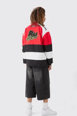 Oversized Heavy Twill Moto Badge Jacket | BoohooMAN UK