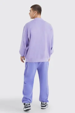 Oversized Heavy Washed Double Neck Sweatshirt | BoohooMAN UK