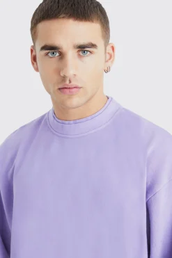 Oversized Heavy Washed Double Neck Sweatshirt | BoohooMAN UK