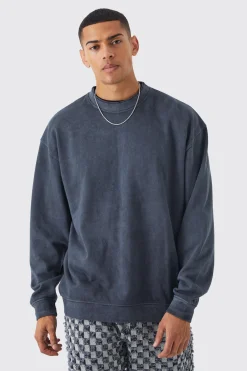 Oversized Heavy Washed Double Neck Sweatshirt | BoohooMAN UK