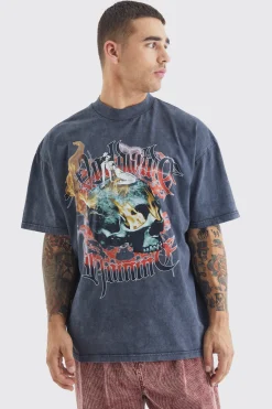 Oversized Heavy Washed Graphic T-shirt | BoohooMAN UK