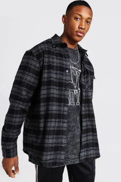 Oversized Heavy Weight Check Overshirt | BoohooMAN UK