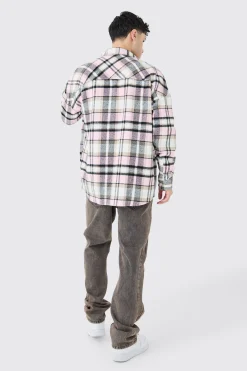 Oversized Heavy Weight Check Overshirt | BoohooMAN UK
