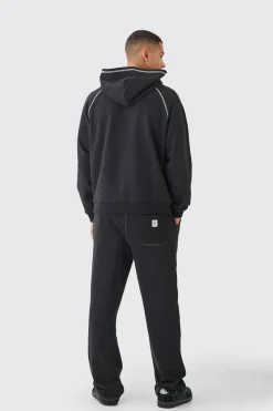 Oversized Heavyweight Applique Contrast Stitch Tracksuit | BoohooMAN UK