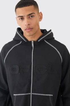 Oversized Heavyweight Applique Contrast Stitch Tracksuit | BoohooMAN UK