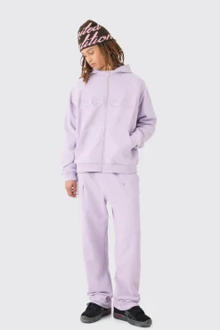 Oversized Heavyweight Applique Contrast Stitch Tracksuit | BoohooMAN UK