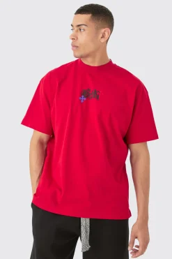 Oversized Heavyweight BM Cross Embroidered T-shirt | BoohooMAN UK