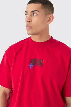 Oversized Heavyweight BM Cross Embroidered T-shirt | BoohooMAN UK