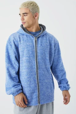 Oversized Heavyweight Brushed Zip Up Hoodie | BoohooMAN UK