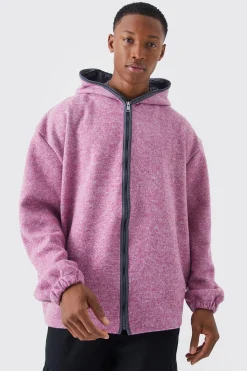 Oversized Heavyweight Brushed Zip Up Hoodie | BoohooMAN UK