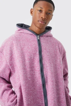 Oversized Heavyweight Brushed Zip Up Hoodie | BoohooMAN UK