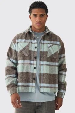 Oversized Heavyweight Brushed Check Overshirt | BoohooMAN UK