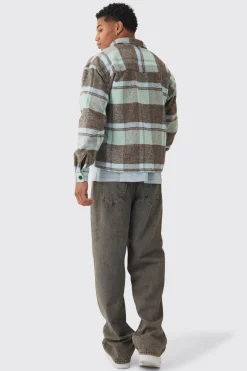 Oversized Heavyweight Brushed Check Overshirt | BoohooMAN UK