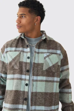 Oversized Heavyweight Brushed Check Overshirt | BoohooMAN UK