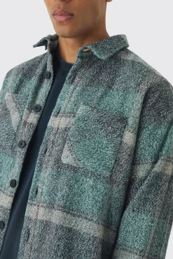 Oversized Heavyweight Brushed Check Overshirt | BoohooMAN UK