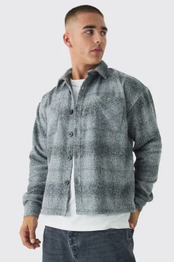 Oversized Heavyweight Brushed Check Overshirt | BoohooMAN UK
