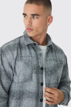 Oversized Heavyweight Brushed Check Overshirt | BoohooMAN UK
