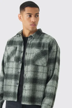 Oversized Heavyweight Brushed Check Overshirt | BoohooMAN UK