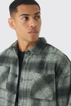 Oversized Heavyweight Brushed Check Overshirt | BoohooMAN UK