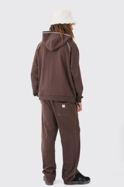 Oversized Heavyweight Contrast Stitch OFCL Applique Zip Thru Hoodie | BoohooMAN UK