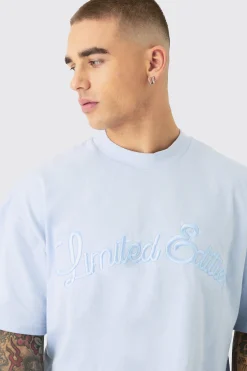 Oversized Heavyweight 3D Limited Embroidered T-Shirt | BoohooMAN UK
