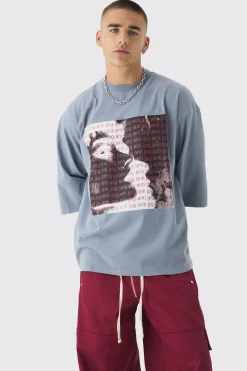 Oversized Heavyweight Distressed Acid Wash Box Graphic T-Shirt | BoohooMAN UK